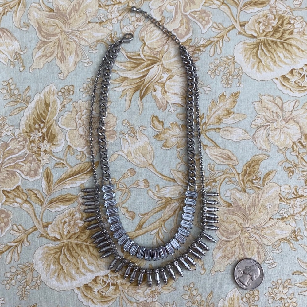 🆑 [4/$20] Silver Double Layered Rhinestone Necklace Costume Jewelry